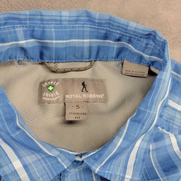 Royal Robbins Insect Shield Shirt Men's Small Blue Long Sleeve Standard Fit Fish - Picture 3 of 7
